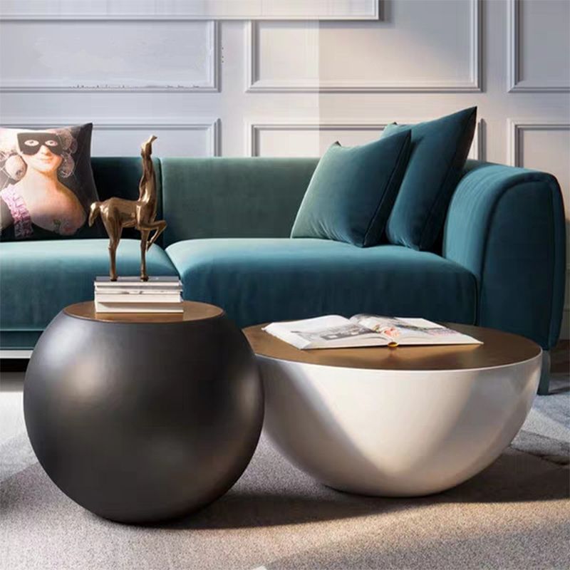 Abstract Coffee Cocktail Table with Trunk Storage Modern Round Glass Top