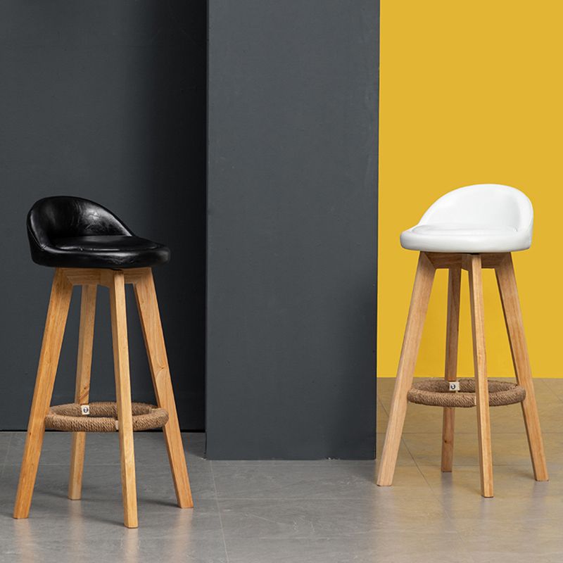 Natural Wood Upholstered Counter Stools Scandinavian Low Back Bar Stools