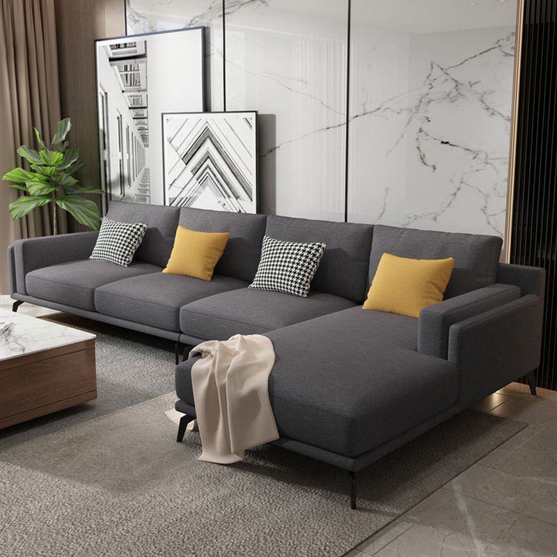 Modern Pillow Back Fabric Sectional L-shape Square Arm Sectional