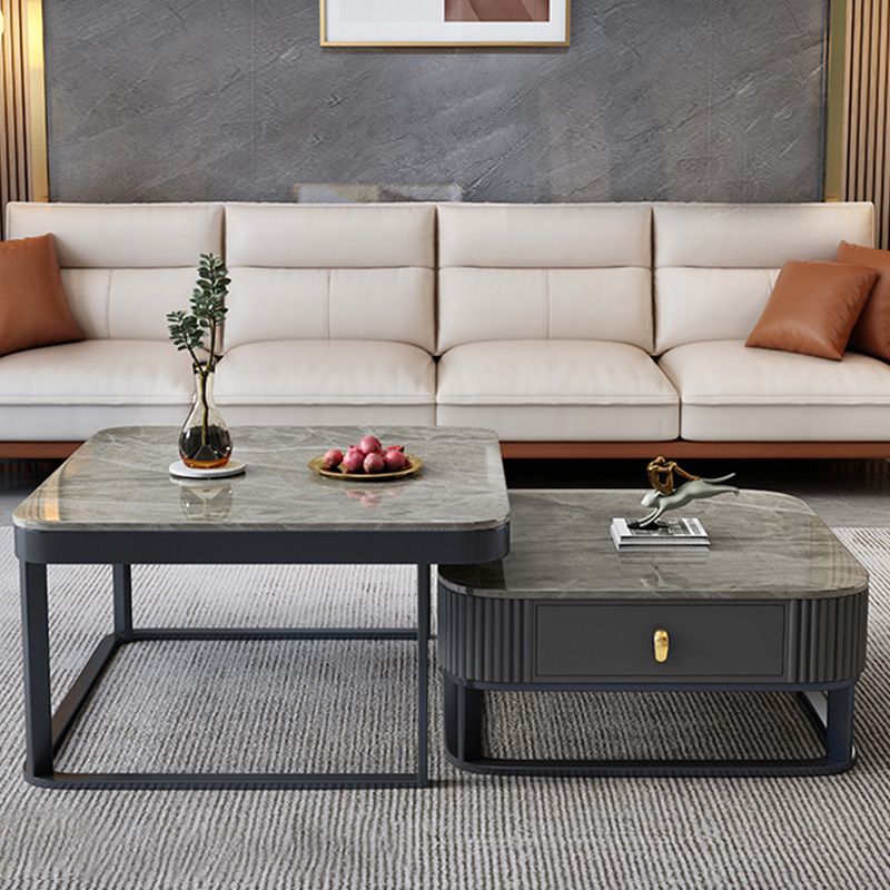 Slate Coffee Table Glam Frame Nesting Coffee Table Set with Drawer