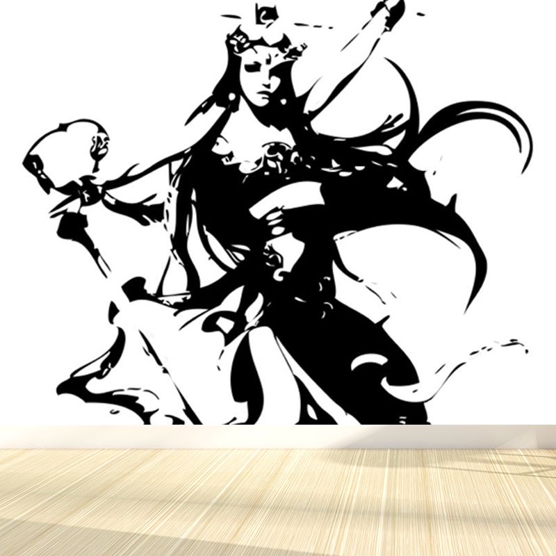 Contemporary Boys Mural Wallpaper Giant Fighting Warrior Pattern Black Wall Covering