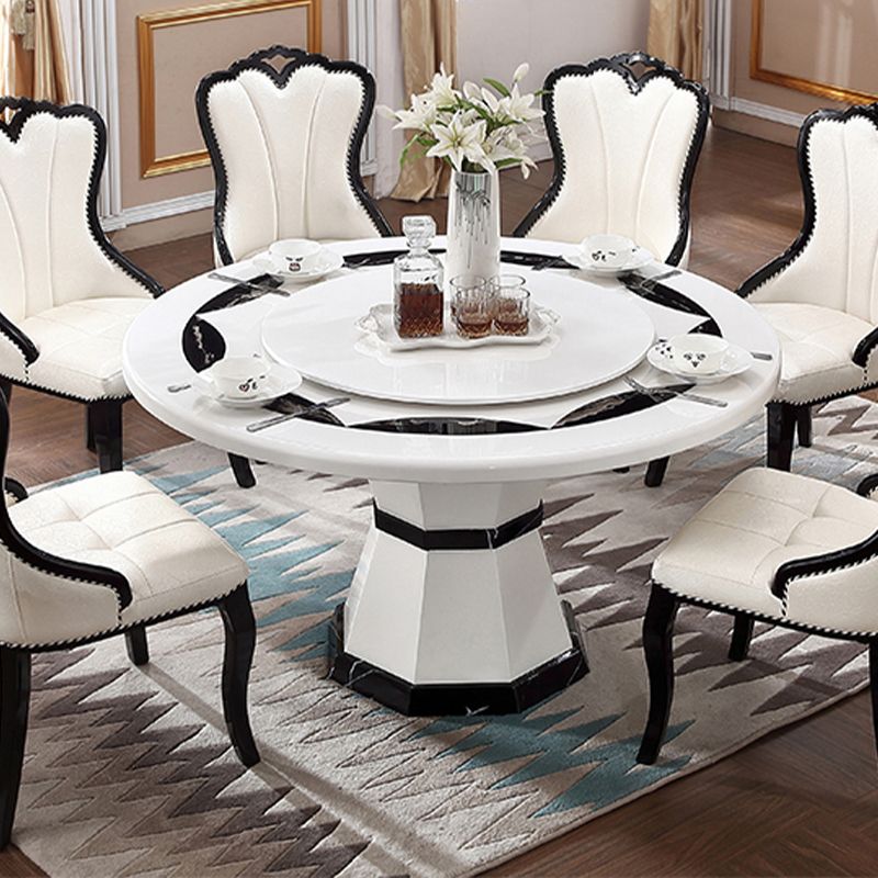 Round Pedestal Dining Site Table Marble Tripod Base Dining Room Collection With Turntable