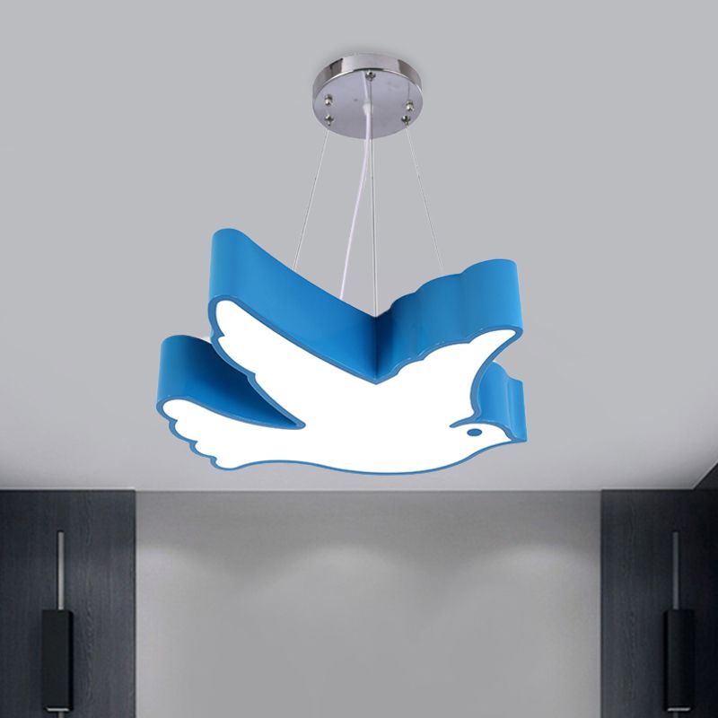 Contemporary LED Pendant Chandelier Blue/Green/Red Flying Bird Suspended Lighting Fixture with Acrylic Shade