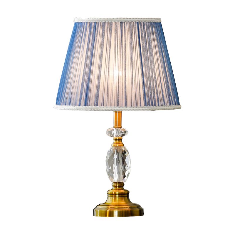 Veilleuse en cristal à facettes en forme de cône, éclairage de table bleu moderniste à 1 ampoule avec détails imitation tressés