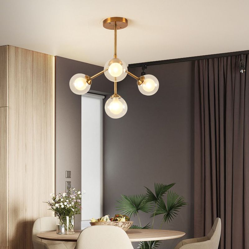 Moderna illuminazione del lampadario in metallo Sputnik 4/7/10 Luci appesi lampada a soffitto con sfera in vetro trasparente per camera da letto