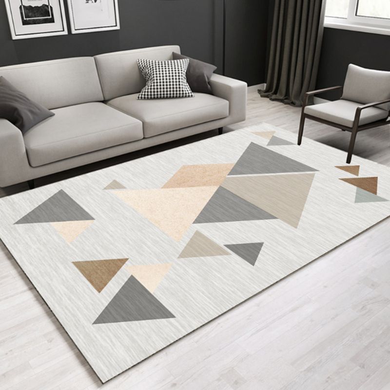 Light Grey Modern Rug Polyester Geometry Rug Washable Rug for Living Room