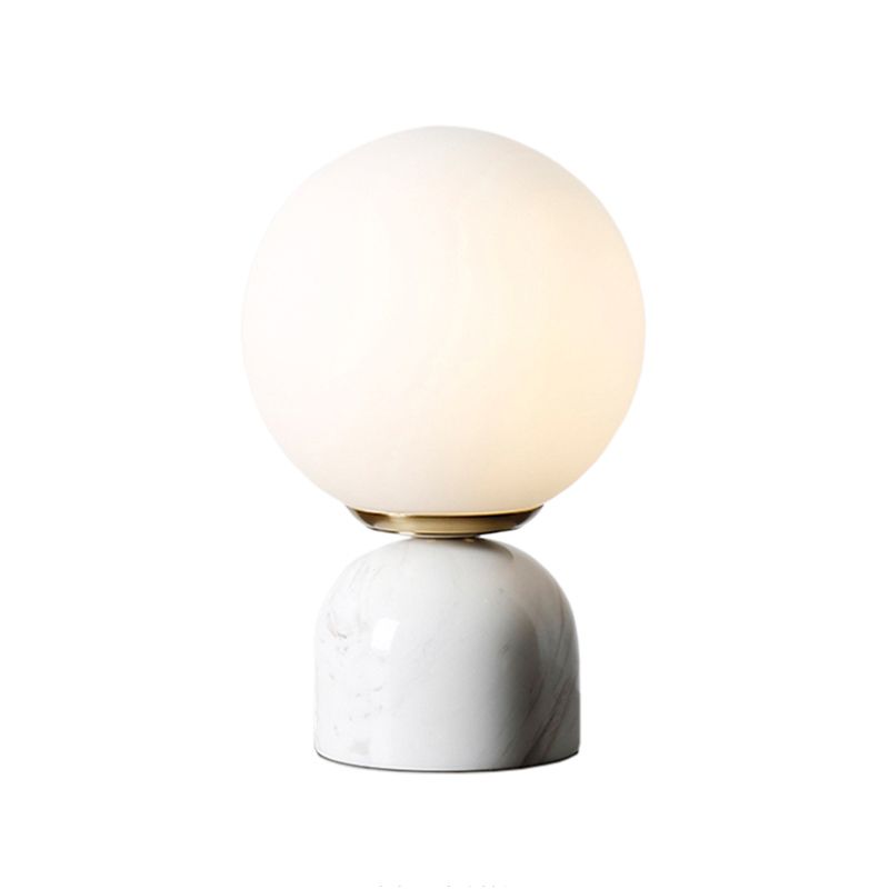 Servizio di notte semplice a sfera Light Milky Glass 1 Lampada da comodino con piedistallo in marmo nero/bianco/verde