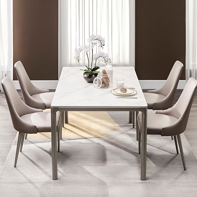 White Stone Top Dining Table Stainless Steel 4 Legs Dining Table