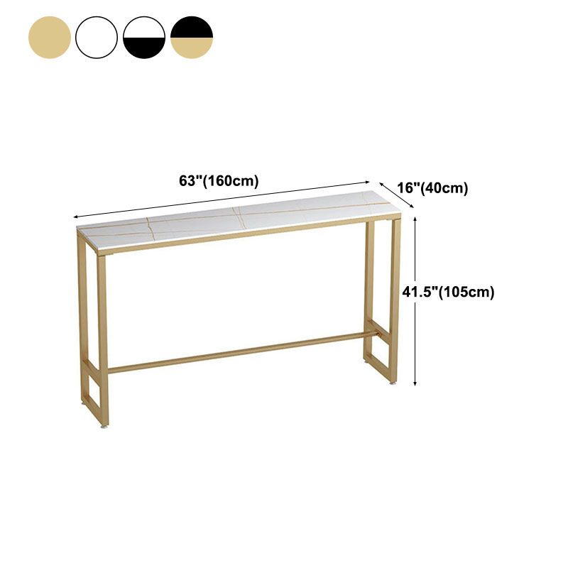 Glam Rectangle Stone Pub Bar Table Indoor Gold Iron Bar Dining Table with Trestle Pedestal