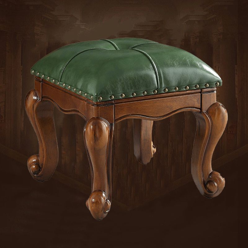 Mid-Century Modern Ottoman Genuine Leather Tufted Rectangle Ottoman with Nailhead Trim