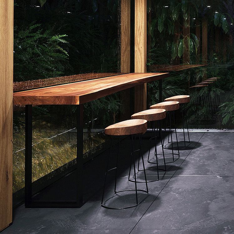 Solid Wood Bar Stools Modern Backless Dining Stools with Metal Base