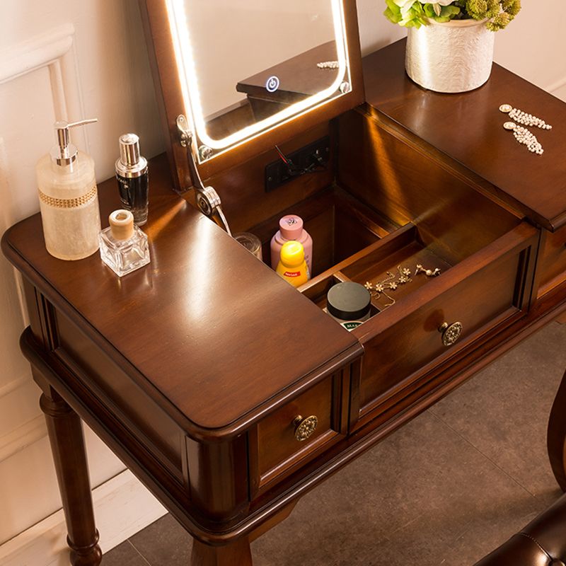 Traditional Flip-Top Vanity Dressing Table Wooden Makeup Vanity Set