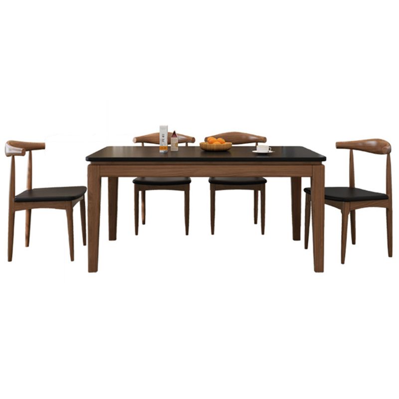 Rectangle Stone Top Table Mid-Century Modern Dining Table with 4 Wood Legs