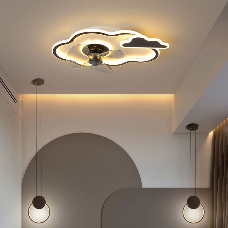 3-Blade Ceiling Fan Children Metallic Black/Golden Fan with Light for Foyer