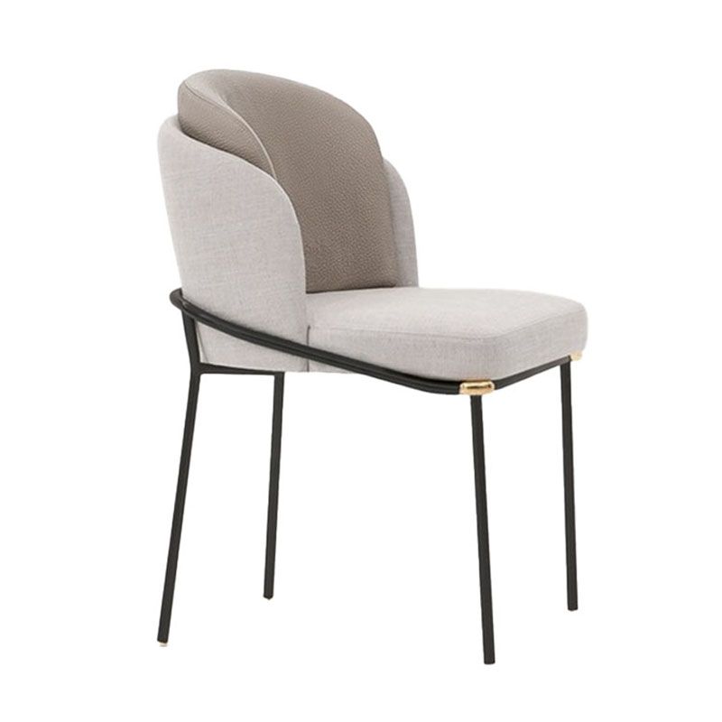 Industrial Metal Dining Chairs Armless Linen Fabric Dining Chair for Home Use (Set of 2)