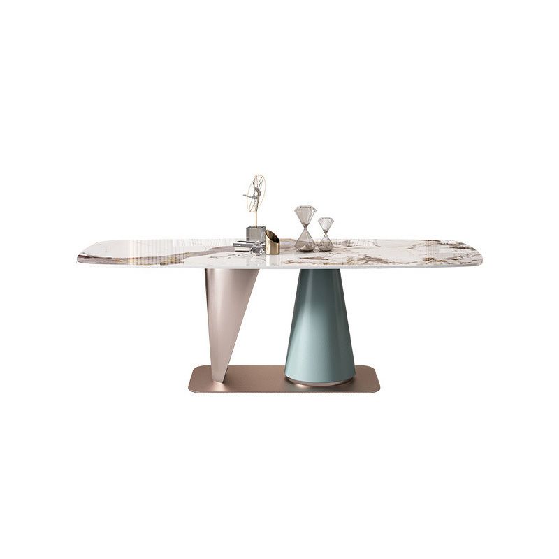 Glam Rectangle Dining Table Sintered Stone Table with Metal Base for Kitchen
