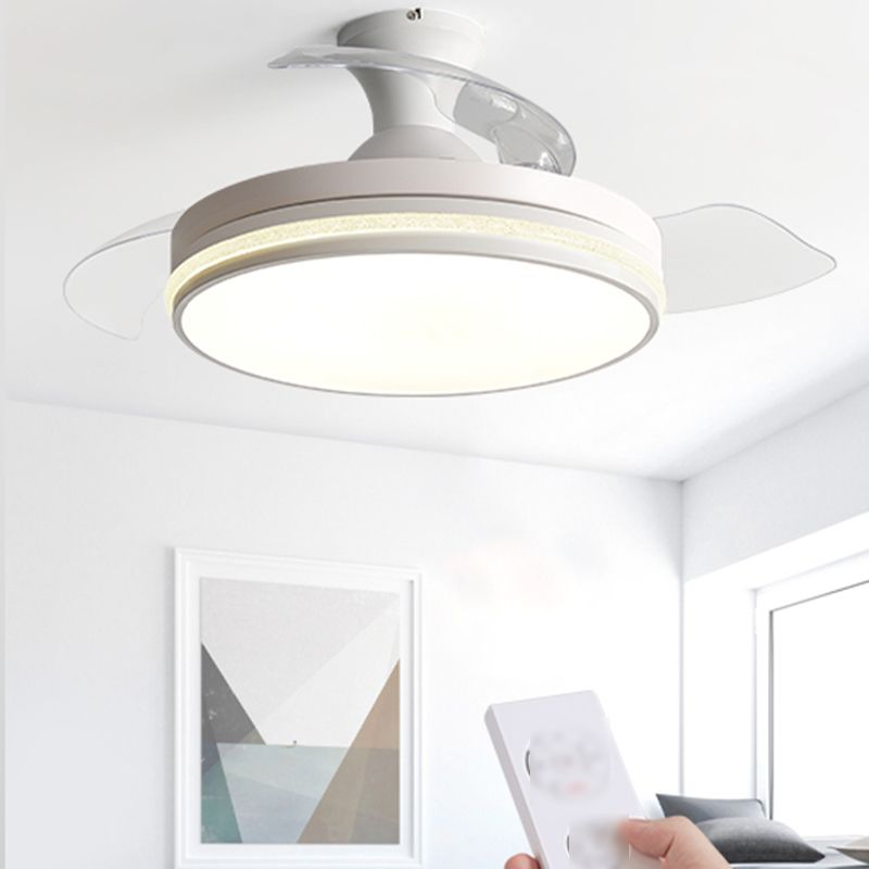 Contemporary Round Ceiling Fan Dining Room LED Semi Flush Light with Convertible Blades