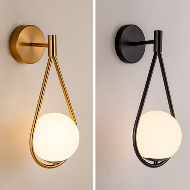 Nordic Minimalist Glass Wall Lamp Milky Glass Metal Base
