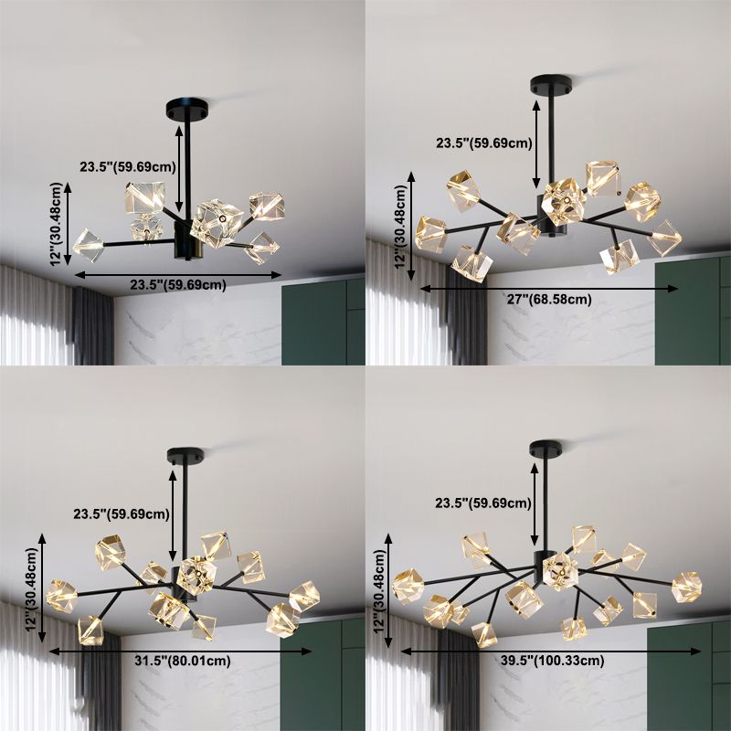 Contemporary Sputnik Chandelier Lighting Beveled Crystal Ceiling Chandelier in Black