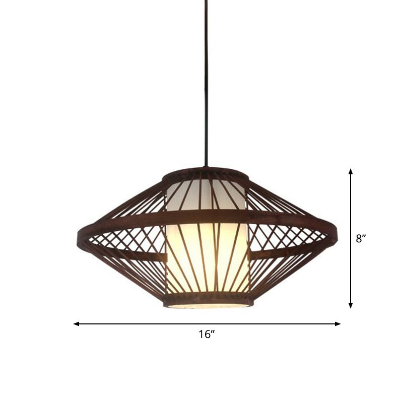 Coffee Finish Cage Hanging Lamp Contemporary Single-Bulb Bamboo Suspension Light
