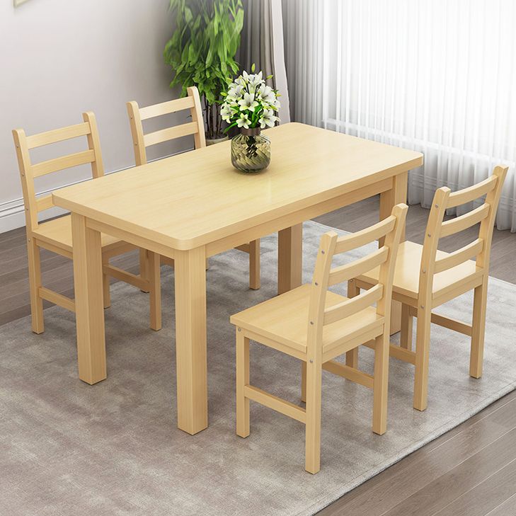 Contemporary Solid Wood Rectangular Dining Table with 4 Legs