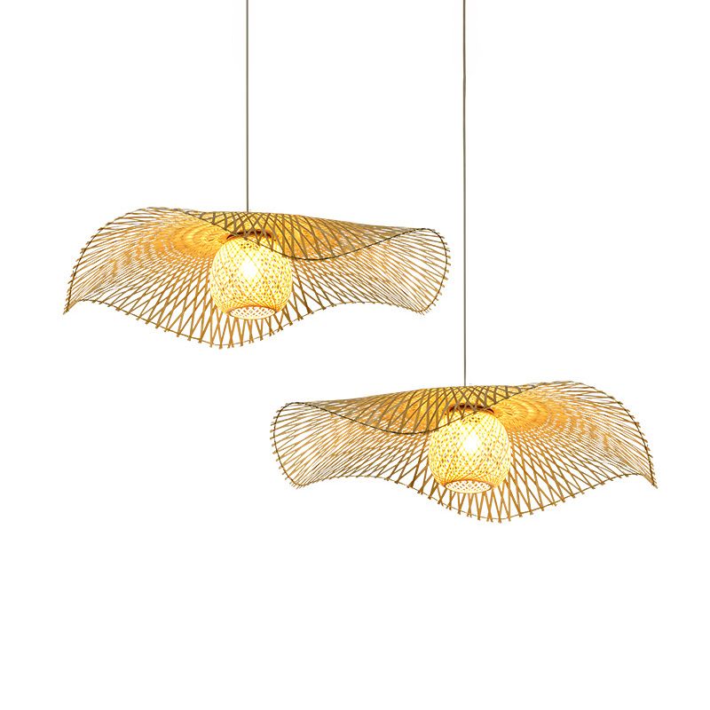 Lotus Leaf plafondverlichting Aziatische stijl bamboe 1 lamp hout hangend licht voor restaurant