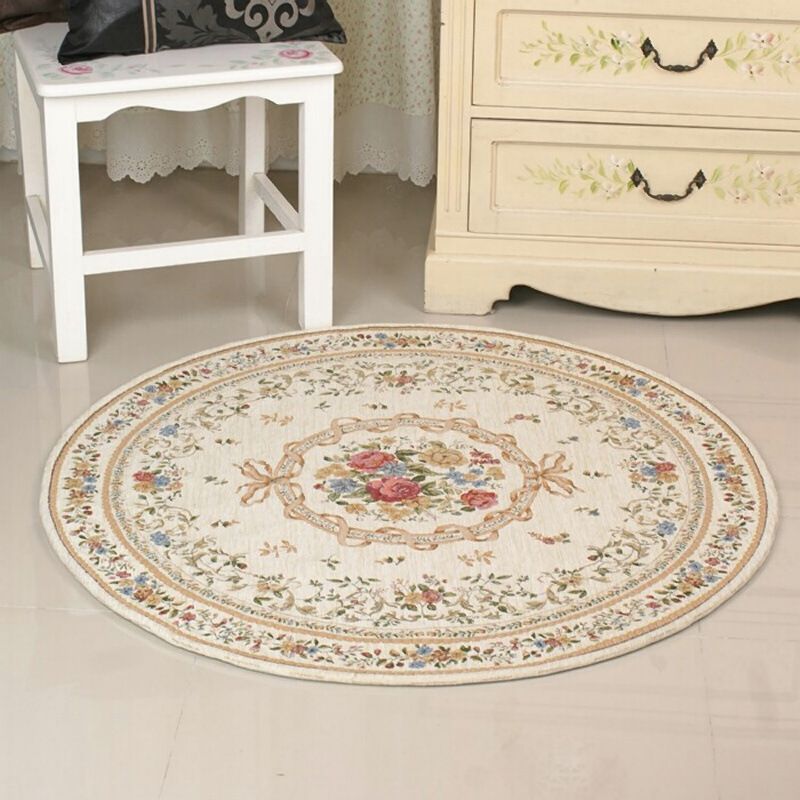 Beige Bohemian Area Rug Flower Pattern Polyester Area Carpet Anti-Slip Rug for Home Decor