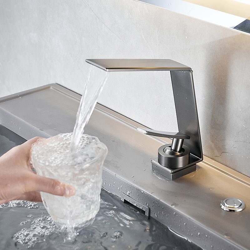 Metal Waterfall Spout Basin Lavatory Faucet Lever Handles Vessel Sink Faucet