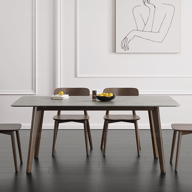 Mesa de comedor rectangular contemporánea de madera maciza mesa de piedra sinterizada con 4 patas