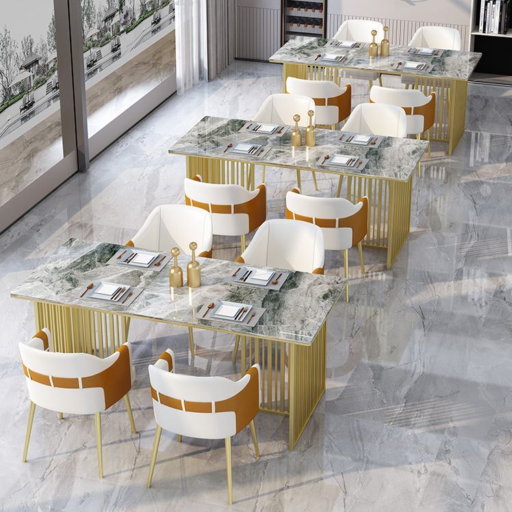 Luxury Sintered Stone Dining Table Rectangle Table with Double Pedestal