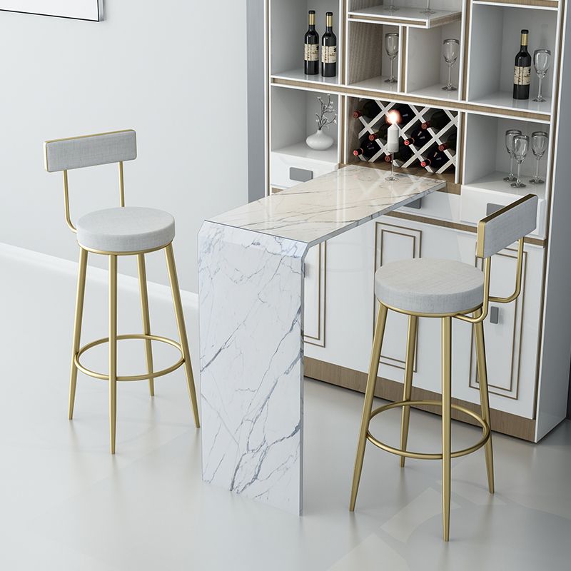 Modern Style Linen Counter Stool Round Low Back Bar Stool with Footrest