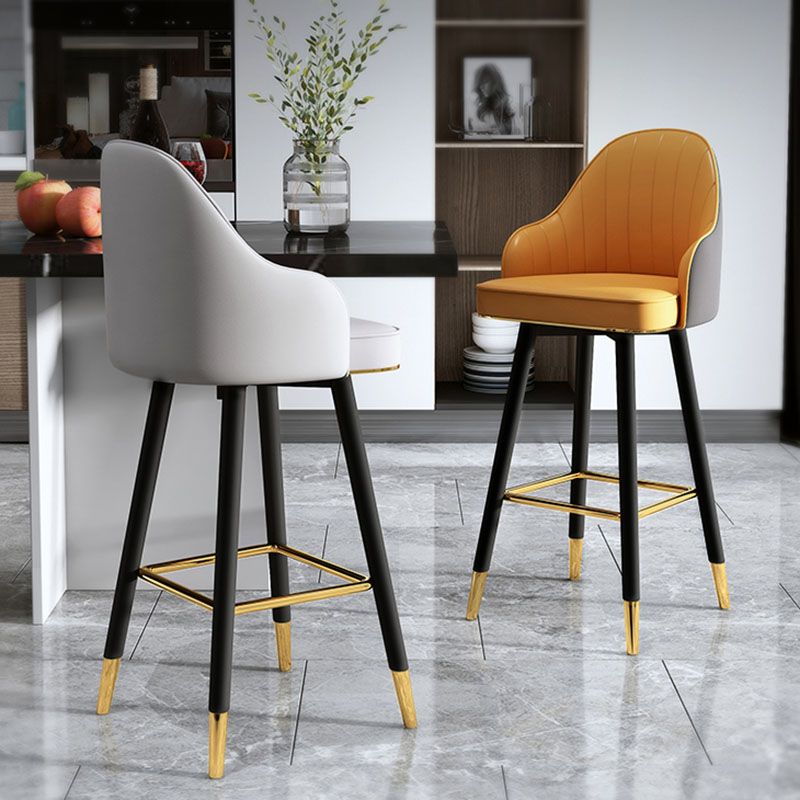 Scandinavian Armed Swivel Barstool Matte Finish Leather Stool