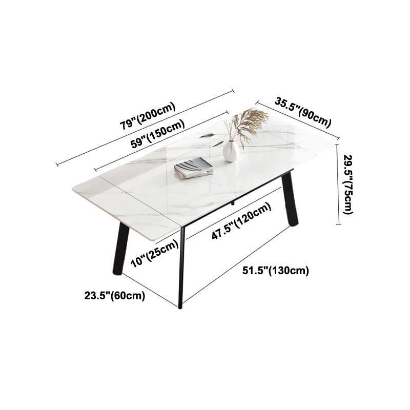 Modern Rectangle Dining Table Sintered Stone 4 Legs Table with Black Frame