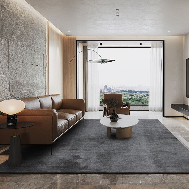 Grey Living Room Area Carpet Solid Color Polyester Area Rug Stain Resistant Easy Care Rug
