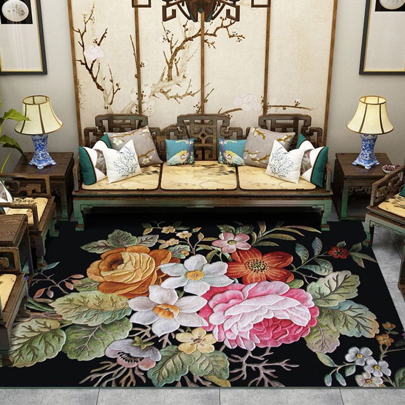 Classic Living Room Rug Multi Colored Plant Pattern Area Rug Polyster Non-Slip Easy Care Carpet