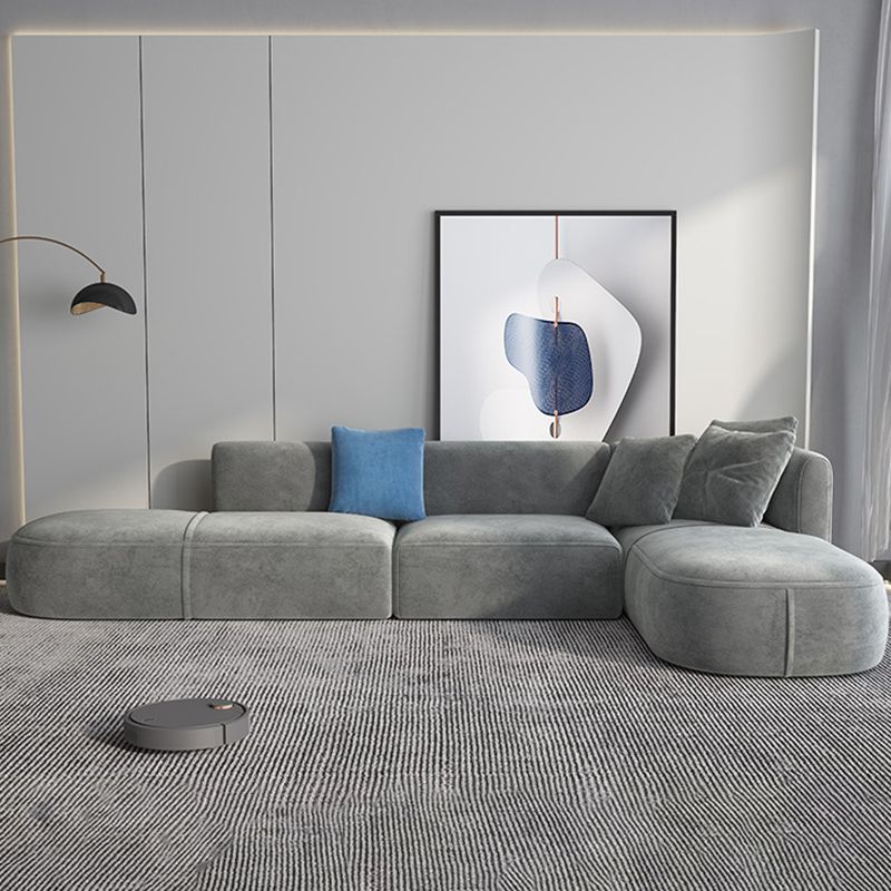 Gray Velvet Sofa with Chaise 68.9 " D Square Arm Sofa with Pillows