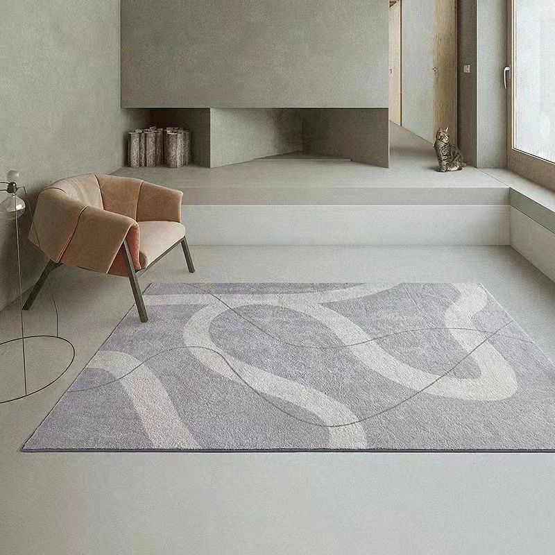 Light Yellow Irregular Line Rug Polyester Simple Rug Washable Rug for Living Room