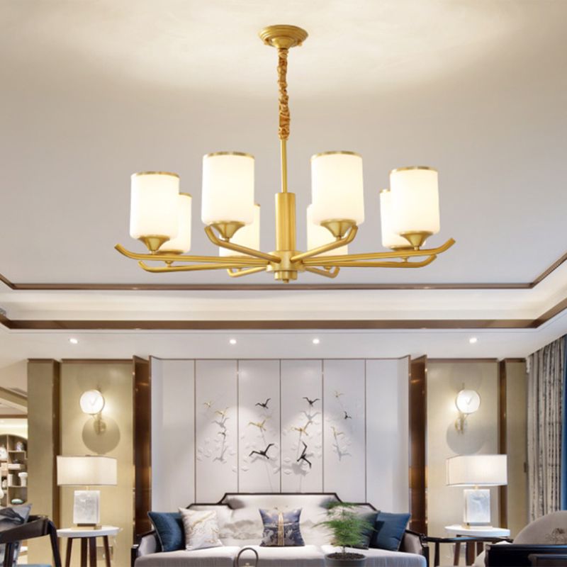 Gold Modern Simplicity Metal Chandelier Cylindrical Grosted Glass Shade Multi-Lights Prowing Lampe pour le salon