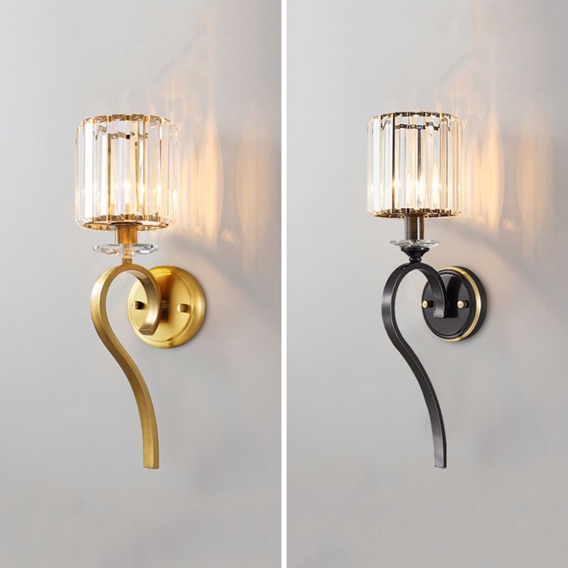 Crystal Cylindrical Wall Lamp in Modern Luxury Style Copper Single Wall Light for Interior Spaces