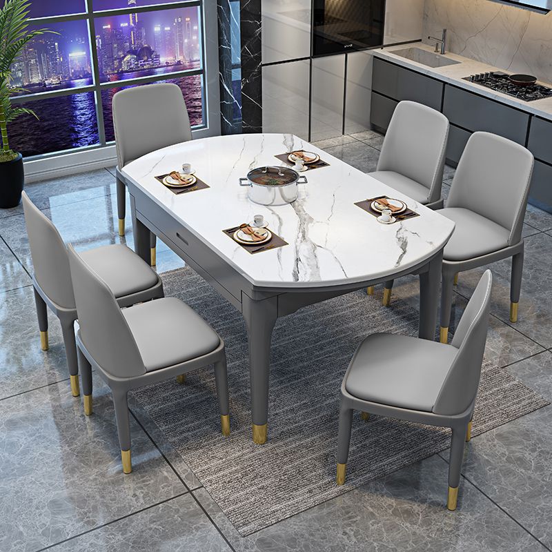 Round Marble Dining Table Modern 4 Legs Dining Table with Leaf Extension
