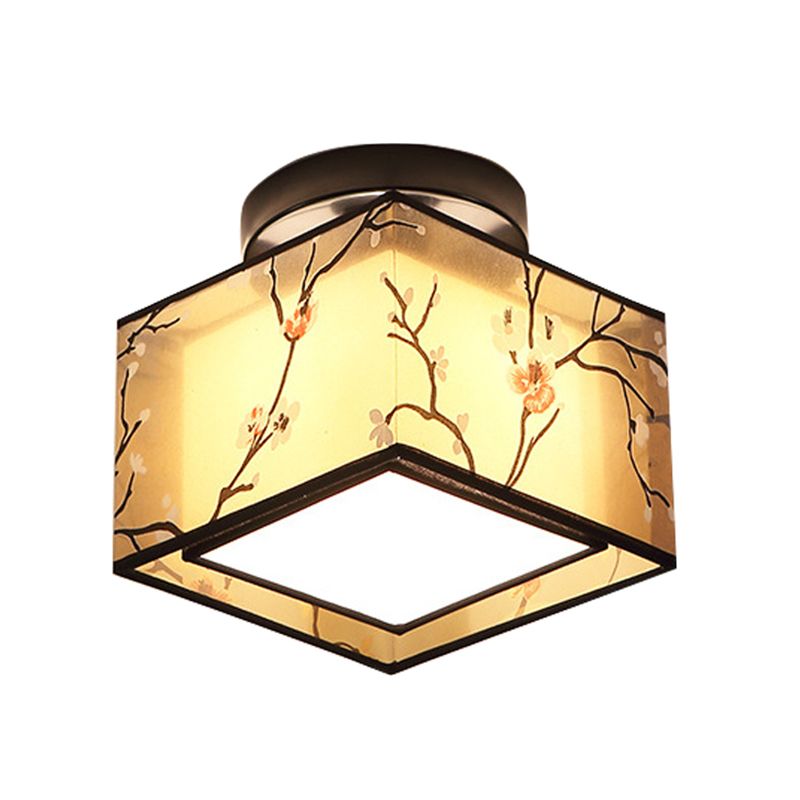 Black 1 Light Ceiling Lighting Chinese Style Fabric Design Semi Flush Mount Lighting for Living Room