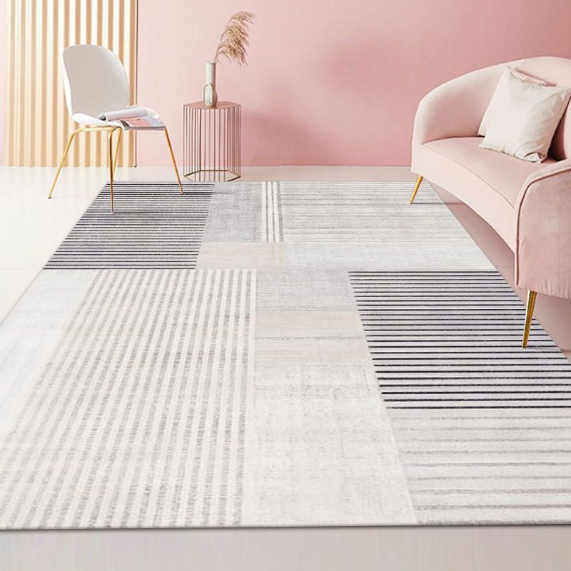 Grey Modern Rug Polyester Graphic Rug Non-Slip Backing Rug for Home Decoration