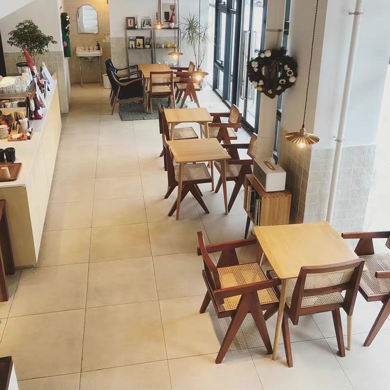 Silla de comedor de madera escandinava, cafetería, sillas de comedor con respaldo abierto y brazo (juego de 2)