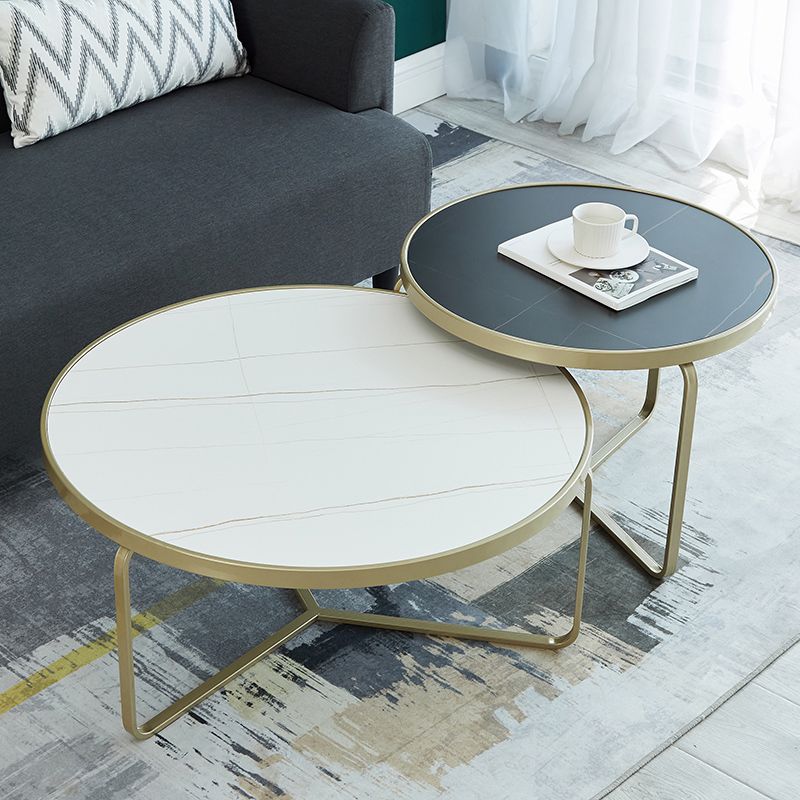 Modern Style Slate Top White/black Metal Craft Round Coffee Table