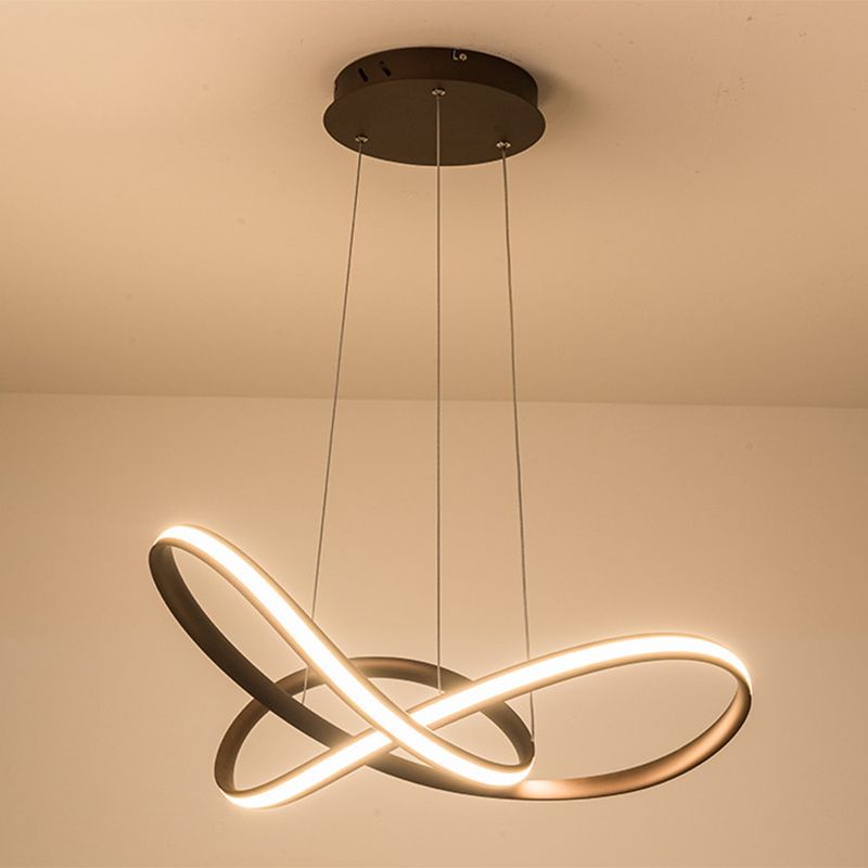 Twisted Strip LED Pendant Lamp Simplicity Metal Bedroom Chandelier in Coffee