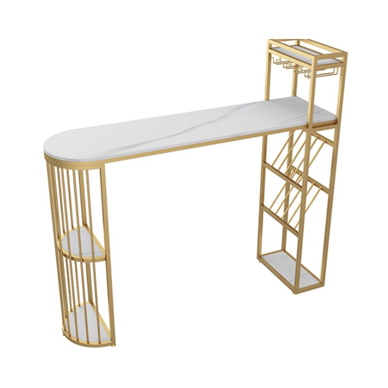 Table à manger à barre de pierre blanc glamour Double table bistrot piédestal avec casier à vin