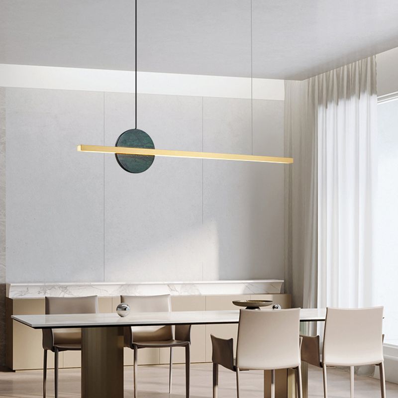 Linear LED Kitchen Island Fixture in Black / Gold Brass and Marble Ceiling Pendant