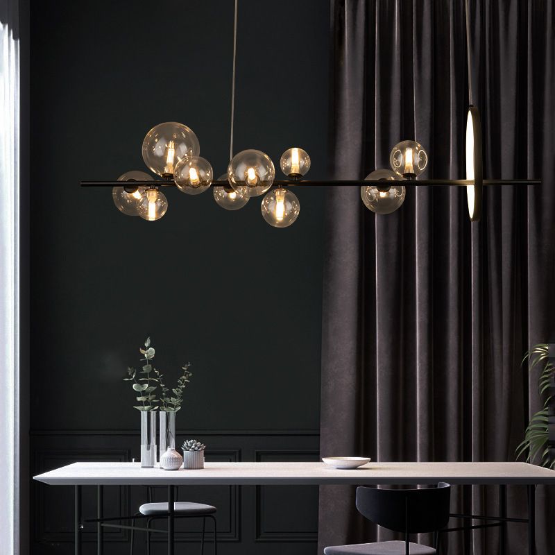Simple Glass Hanging Island Light Metal LED Hanging Lighting Fixture for Sitting Room