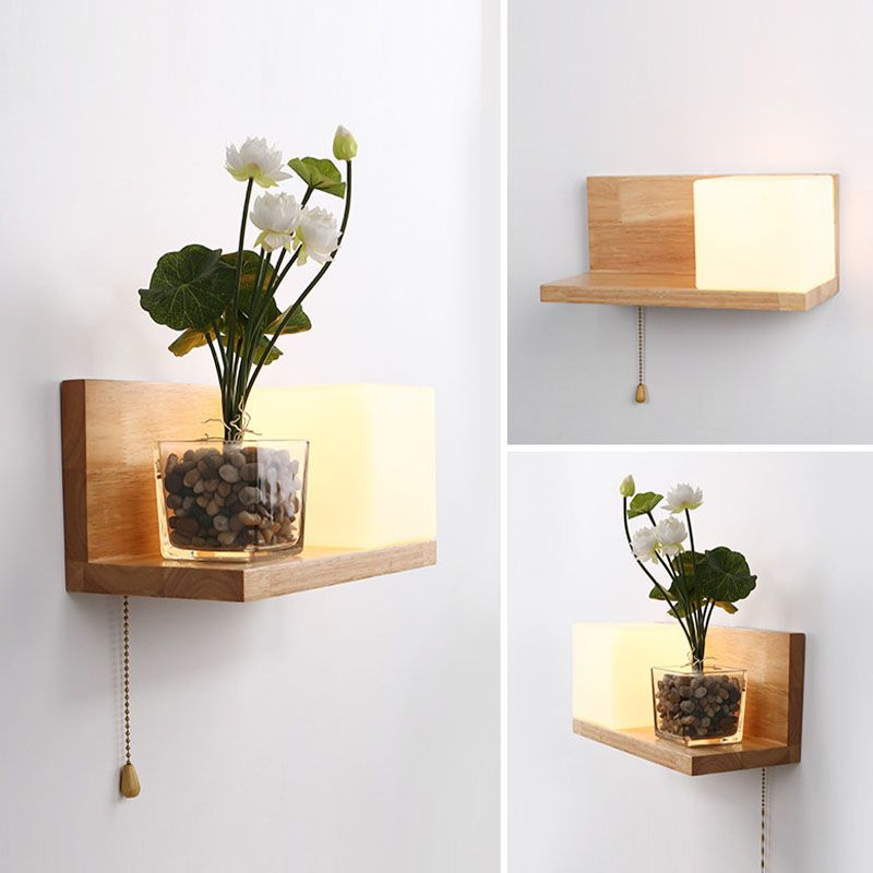 Lampada da parete rettangolare in legno in vetro minimalista moderno Pronzo da parete interno