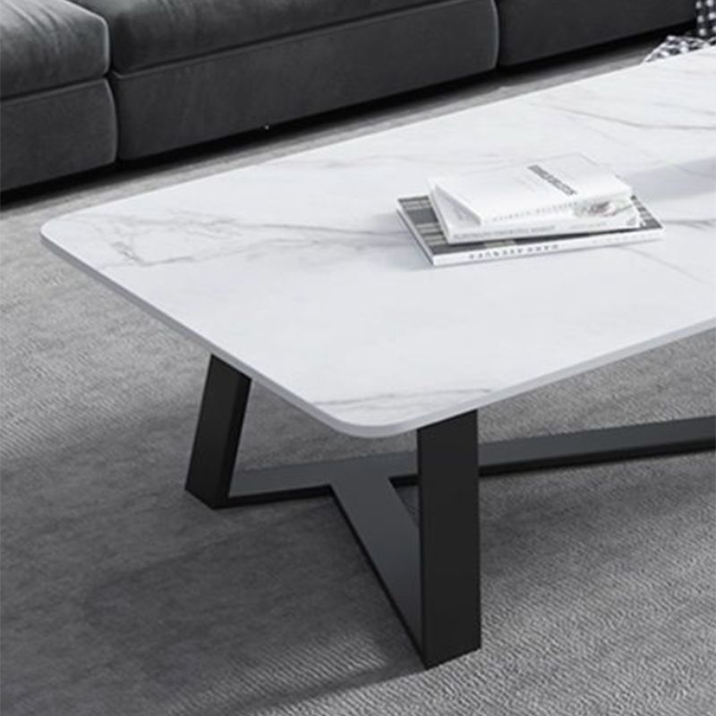 Slate Rectangular Coffee Table Metal Frame Cocktail Table in White & Gray